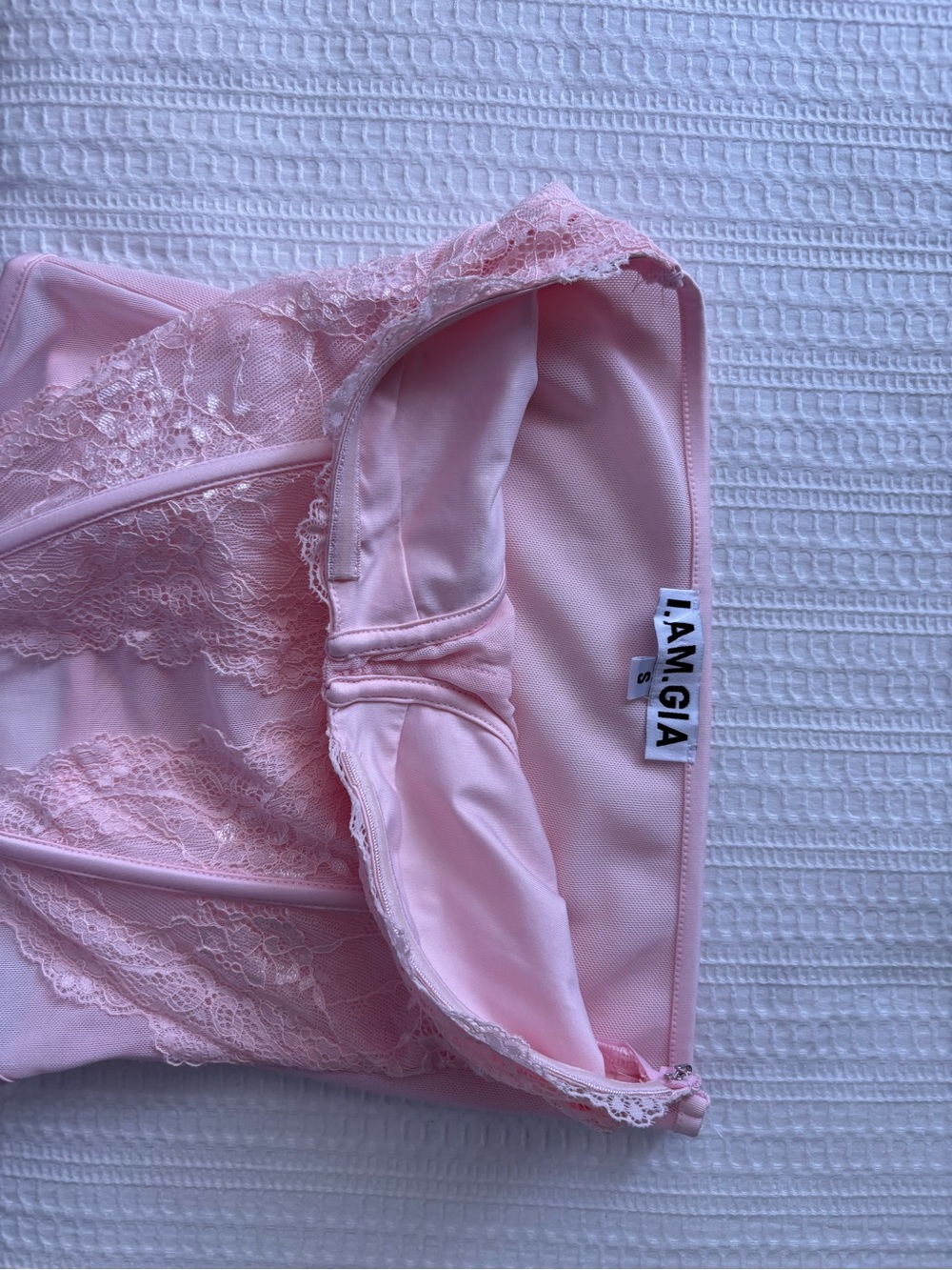 I am GIAStrapless Lace Bustier Corset Top - Light Pink - Picture 3 of 8